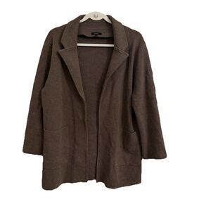 Quince Knit Blazer Large Heather Brown Organic Cotton Open Front Jacket Pockets